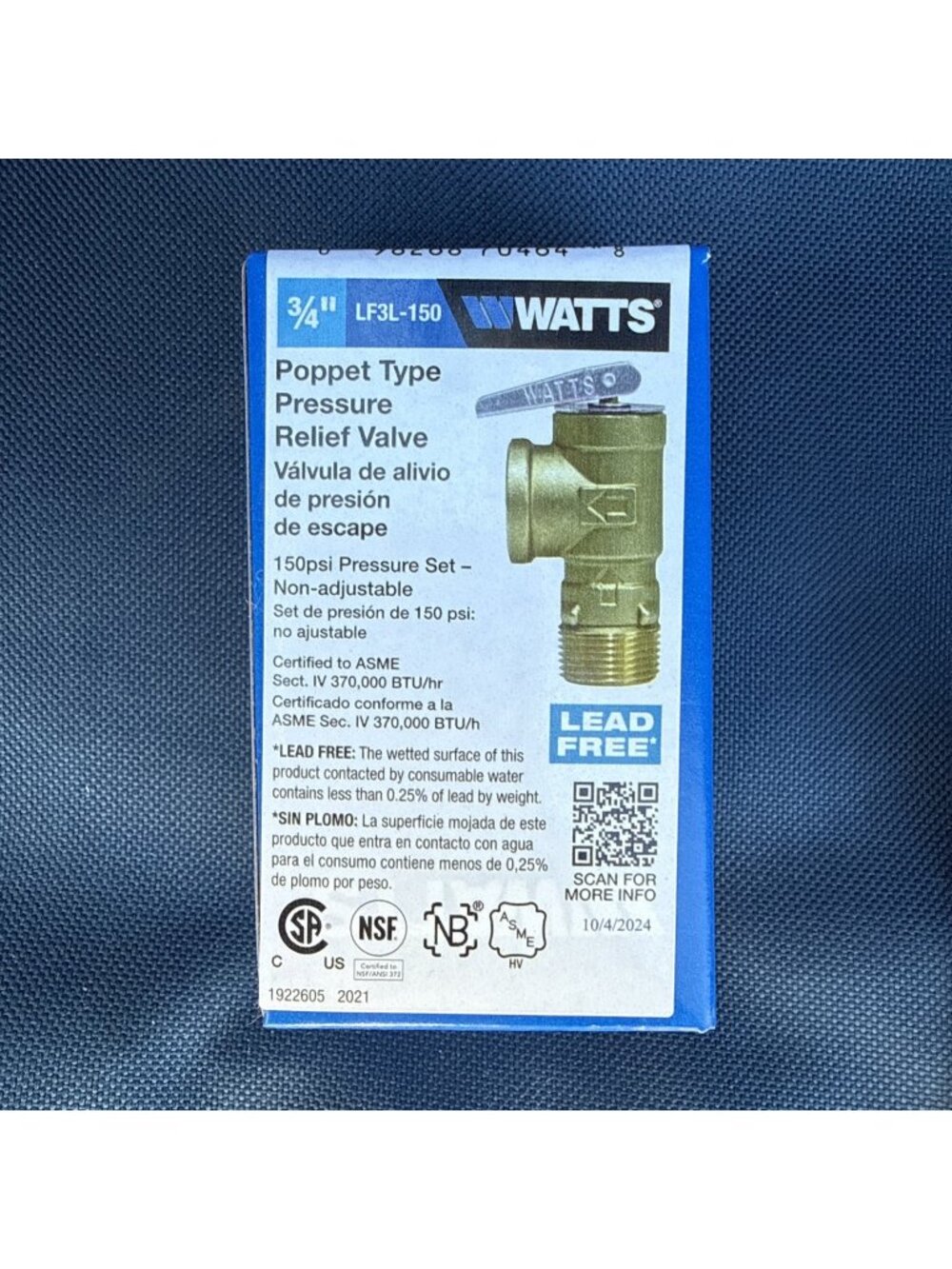 Watts 3/4 In Lead Free Copper Poppet Type Pressure Relief Valve, Test Lever
